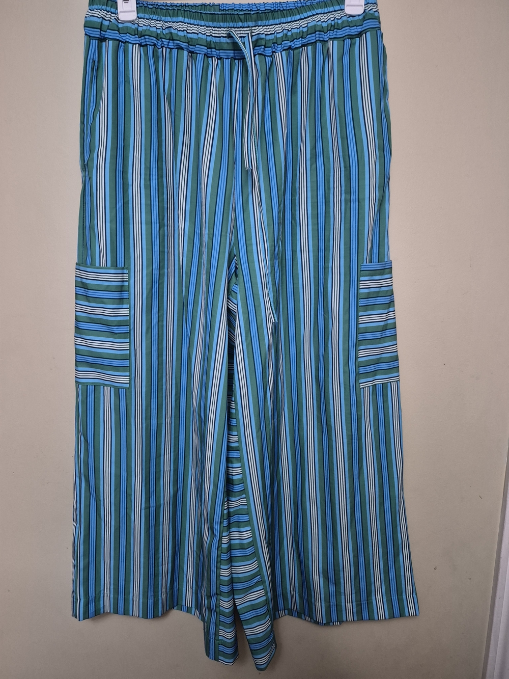 Source Unknown Blue and Green Striped Wide-Leg Pants